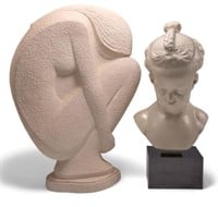 Lot of 2 Sculptures - Bust of Girl, Seated Woman.