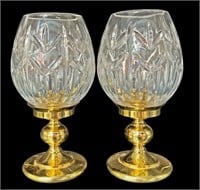 Pair of Waterford Crystal and Brass Candleholders.