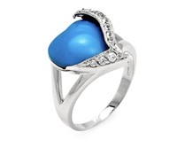 Sterling Silver Turquoise Crystal Heart Ring
