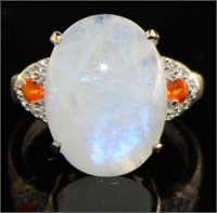 Oval 11.38 ct Rainbow Moonstone & Fire Opal Ring