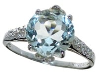 Natural 4.06 ct Oval Aquamarine & Diamond Ring