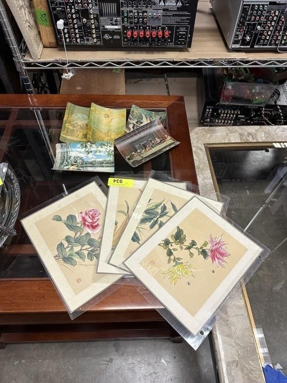 HAND PAINTED ON SILK CHINESE PRINTS / POSTCARDS