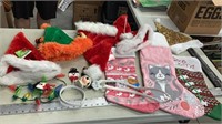 Holiday stockings and Santa hats