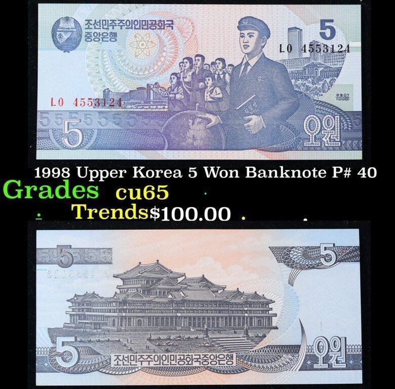 1998 Upper Korea 5 Won Banknote P# 40 Grades Gem C