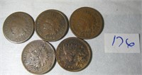 5 Pc 1885-1903 Asst Indian Head Pennies