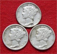 (3) 1931 S Mercury Silver Dimes