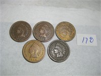 5 Pc 1897-1907 Asst Indian Head Pennies
