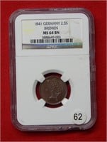 1841 Germany 2.5S NGC MS64 BN Bremen