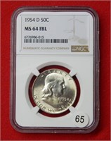 1954 D Franklin Silver Half Dollar NGC MS64 FBL