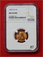 1937 D Lincoln Wheat Cent NGC MS66 RD