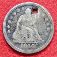 1856 Seated Liberty Silver Quarter - Holed
