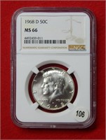 1968 D Kennedy Silver (40%) Half Dollar NGC MS66