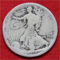 1916 Walking Liberty Silver Half Dollar - Rim Bump