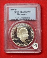1990 Eisenhower Commem Dollar PCGS PR69DCAM