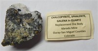 Chalcopyrite, Sphalerite, Galena in Quartz