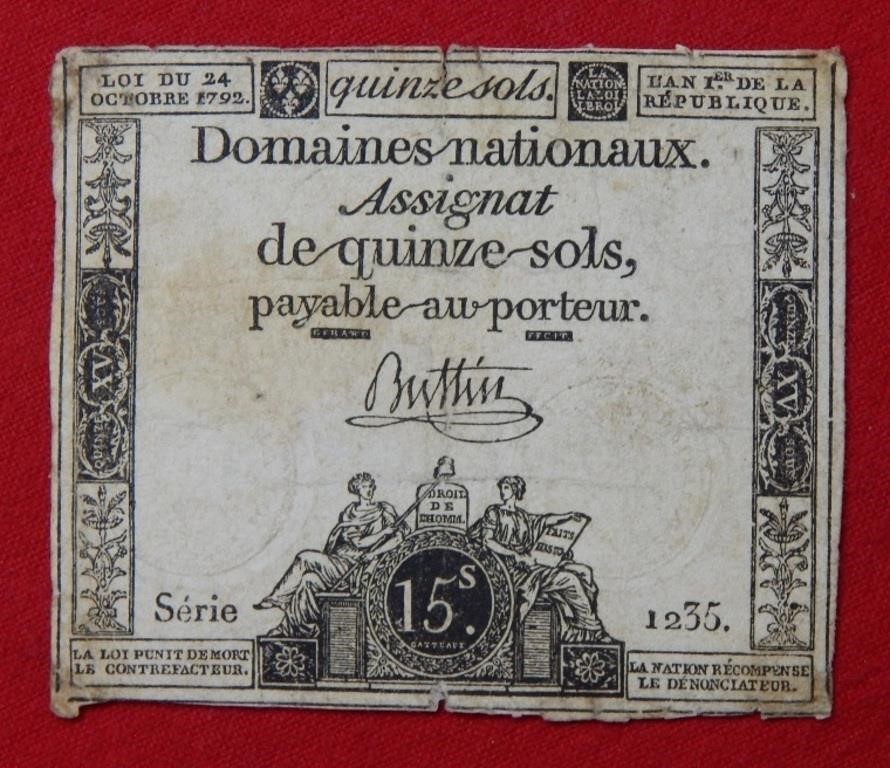 1792 French Currency Note