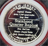 NJ Statehood Quarter Replica 1 Ounce Silver Round
