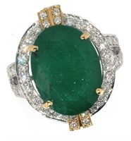 18k Gold 9.56 ct Natural Emerald & Diamond Ring