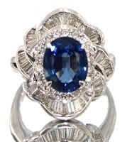 Platinum 4.37ct Natural Sapphire & VS Diamond Ring