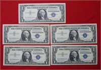 (5) 1957 B $1 Silver Certificate - Consecutive #s