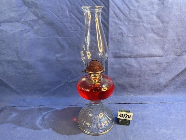Glass Oil Lamp w/Chimney & Oil, 18"T