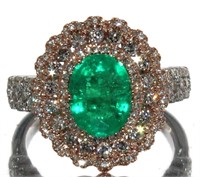 14k Gold Oval 2.62 ct Emerald & Diamond Ring
