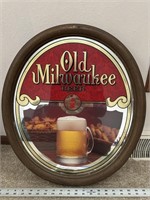 Vintage old Milwaukee beer wall mirror 21” x 18”