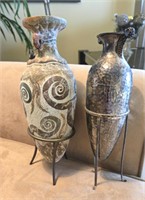 Lot Of 2 Amphora Flower Bud Vases w/ Stand