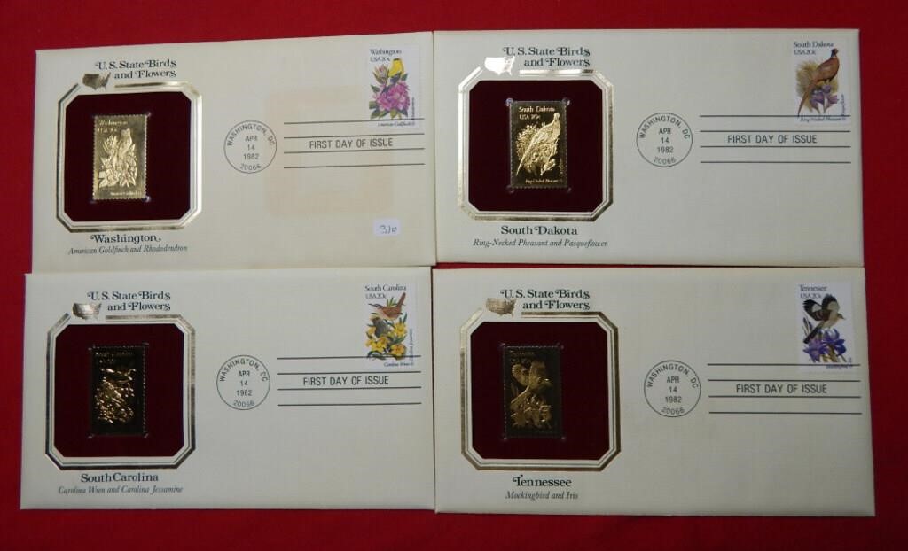 (4) First Day Covers US State Birds & Flowers