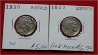 (2) Buffalo Nickels - 1936 & 1937