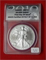 2010 American Eagle ANACS MS70 1 Ounce Silver