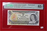 1973 $1 Bank of Canada Replacement Note PMG 65 EPQ