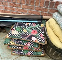 Assorted outdoor cushions etc screens