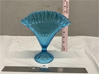 Blue Fenton Glass Fan Vase