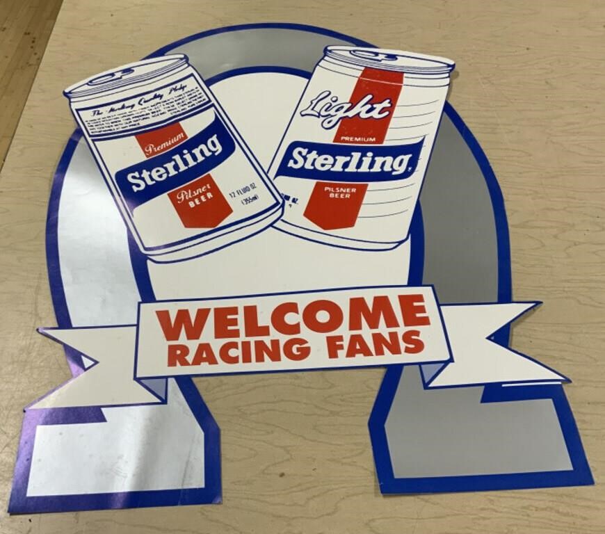 Welcome Race Fans Sterling Beer Paper Sign