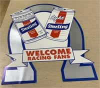 Welcome Race Fans Sterling Beer Paper Sign