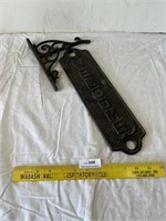 Vintage Cast Metal Iron Welcome Sign with Bracket