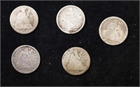 Lot Of Five Coins. 1837, 1841, 1853, 1877, 1885 Se