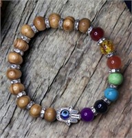E2) Chakra & wood bead bracelet w/hamsa bracelet