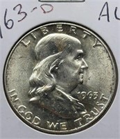 Of) 1963-D Franklin half dollar AU condition