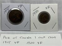 Of) 1915 and 1920 Canada one cent coins