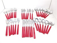 Cutlery utensils red plastic handles