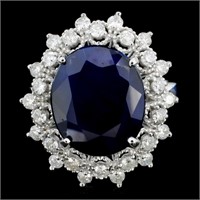 14K Gold 7.00ct Sapphire & 1.00ctw Diamond Ring