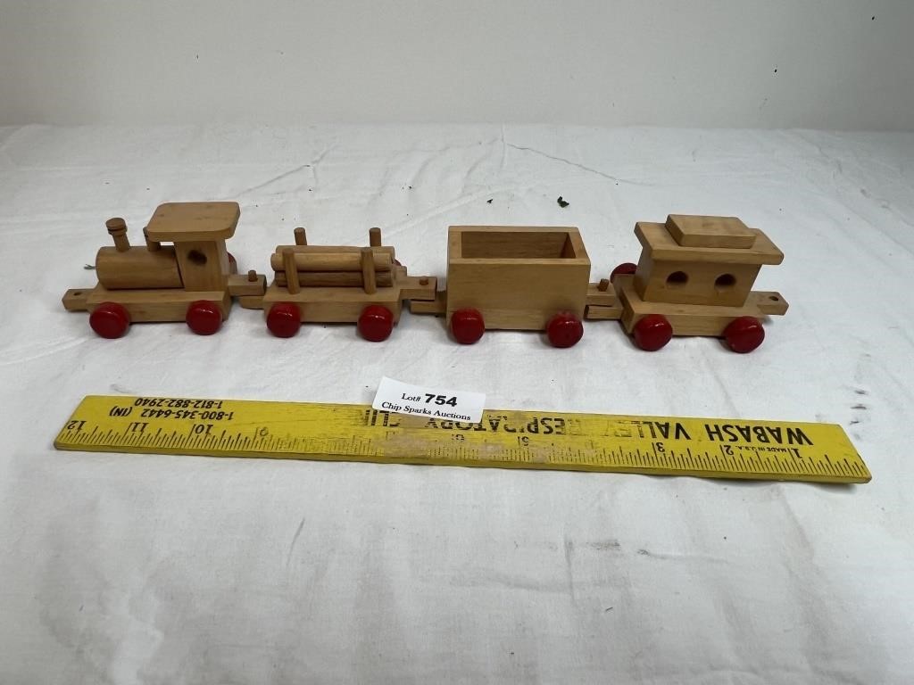 Vintage Wooden Train Red Trim
