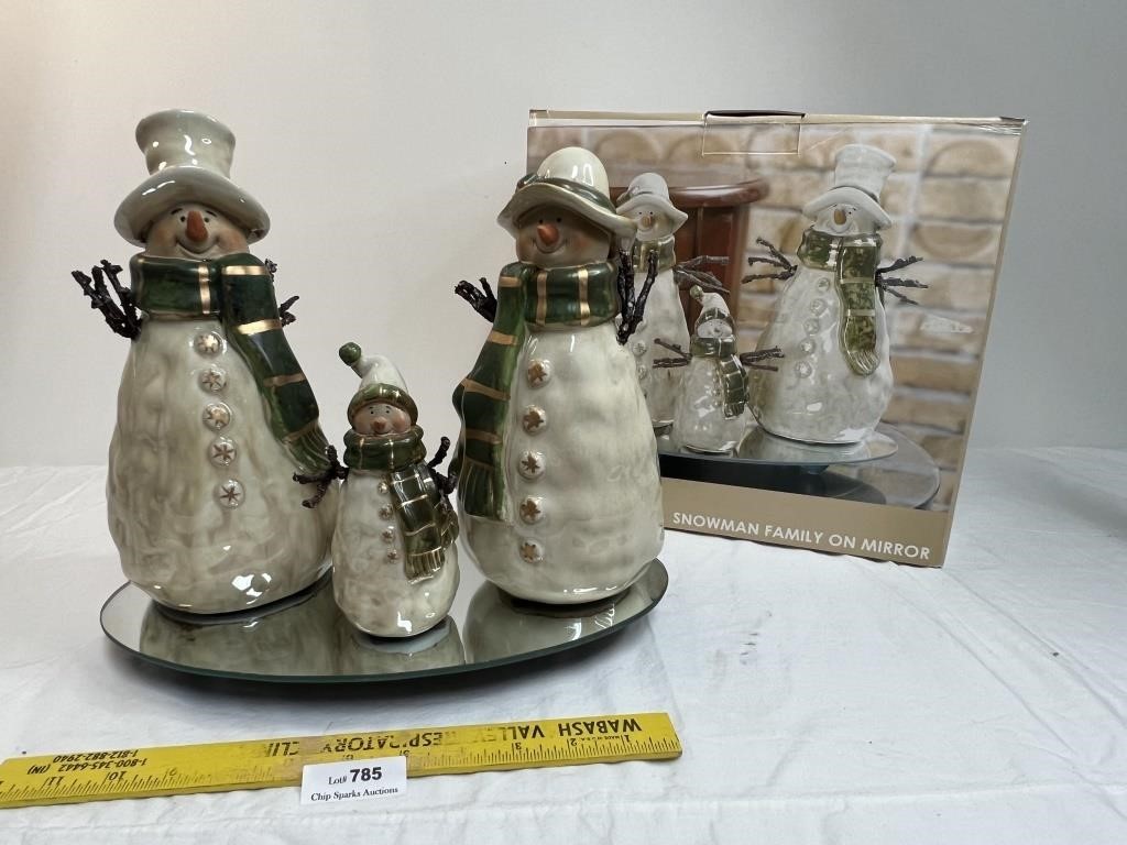 Very Nice Snowman Family on Mirror Base Pottery
