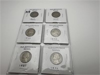 Six Old Jefferson Nickels