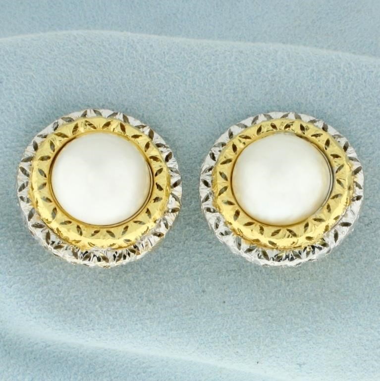 Mabe Pearl Clip on Statement Earrings in 18K Yello