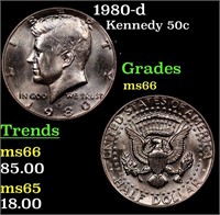 1980-d Kennedy Half Dollar 50c Grades GEM+ Unc