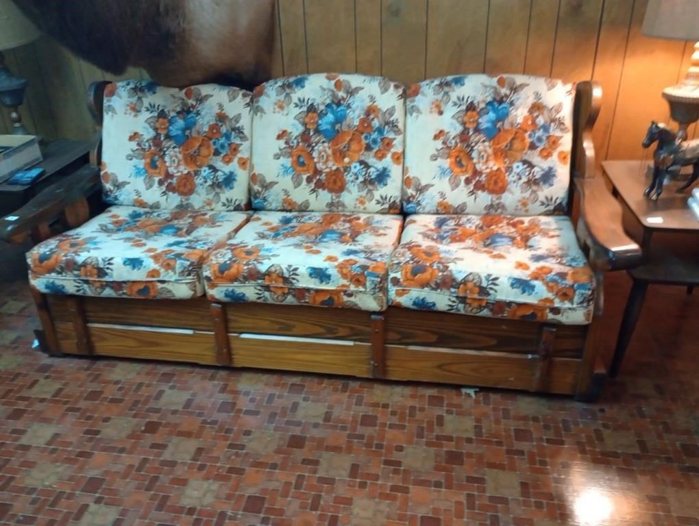 Vintage chunky wooden sofa. Cushions need to be