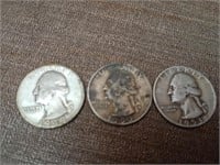 3 silver quarters, 1949, 1950 and 1953. All are